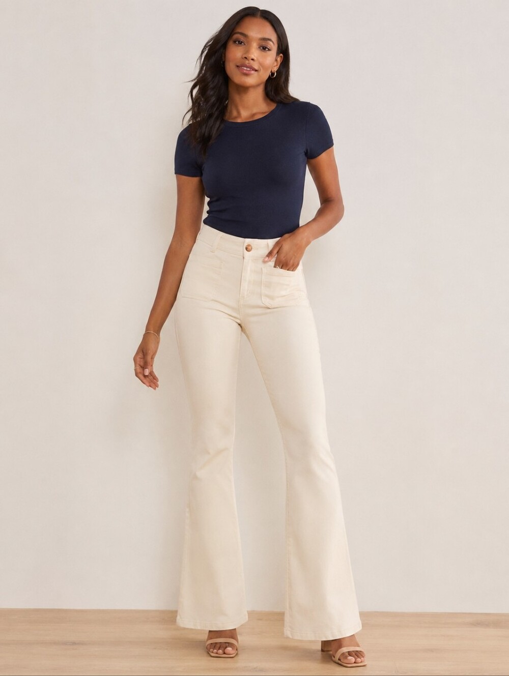 ❤️ LOFT HIGH RISE PATCH POCKET FLARE TROUSER JEANS IN ECRU, 2 (29)